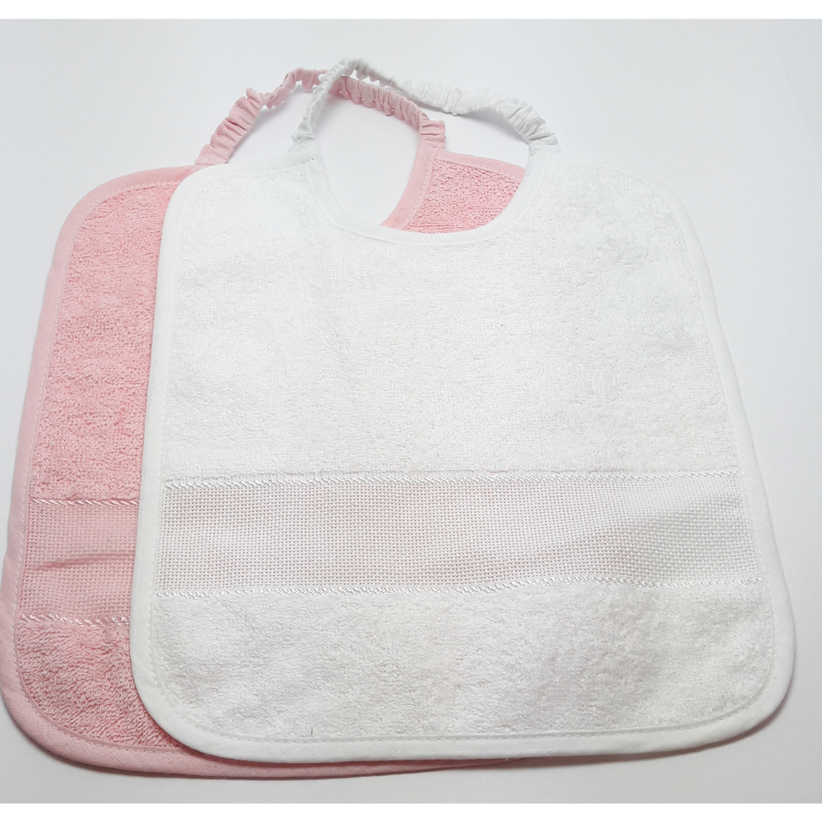 Bavoir Éponge à Broder Pour Crèche - 100% Coton Italien - Bande Étamine Pour Nom - Dimensions 28x32 Cm - Élastique Autonome